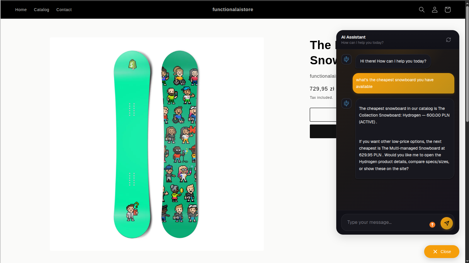 AI chatbot live on a website answering customer questions with product recommendations
